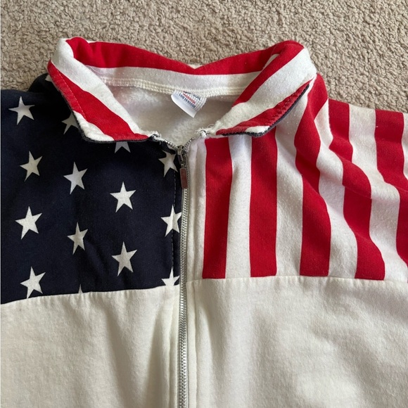 Vtg ESY USA Flag Full Zip Sweatshirt XXL Stars & Stripes Patriotic Jacket - Picture 6 of 9